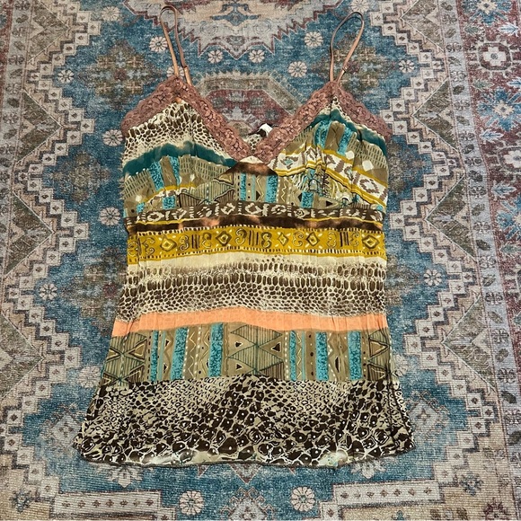 Y2K Boho Multicolor cami top with lace details size XL - Picture 9 of 14